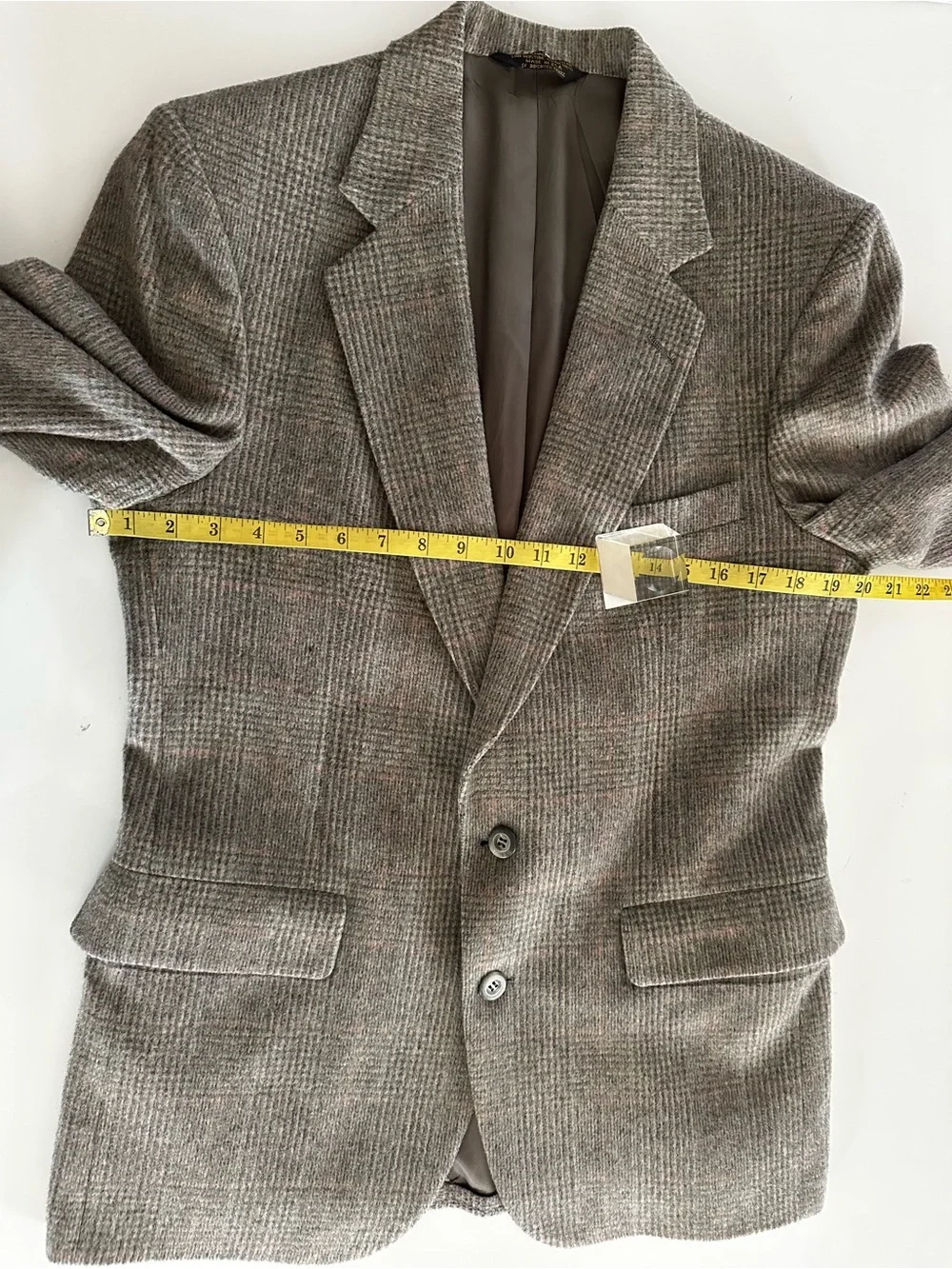 Strathmore Blazer Mens Gray Windowpane Plaid Wool Jacket Sport Coat Preppy Vtg